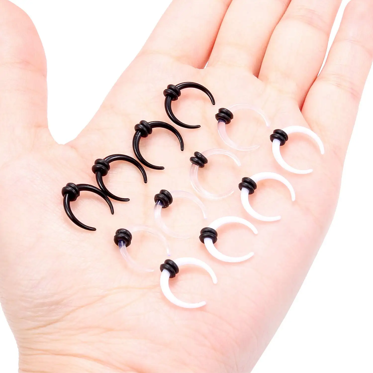 2-6pcs Acrylic C Shape Pincher Tapers Septum Buffalo Taper Expander Nose Ring Plugs Piercing Jewelry with Black O-Rings 4G-00G