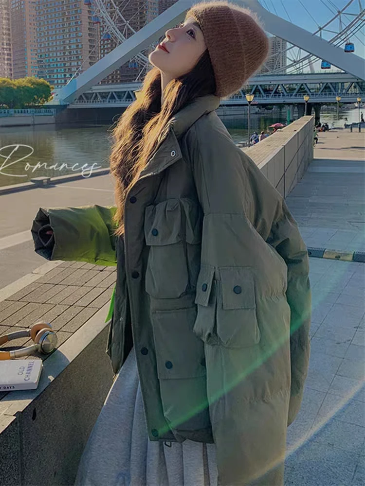 Down Jacket for Women in Winter, New Niche Work Attire Design, High-end and Explosive Street Reflective White Duck Down Jacket