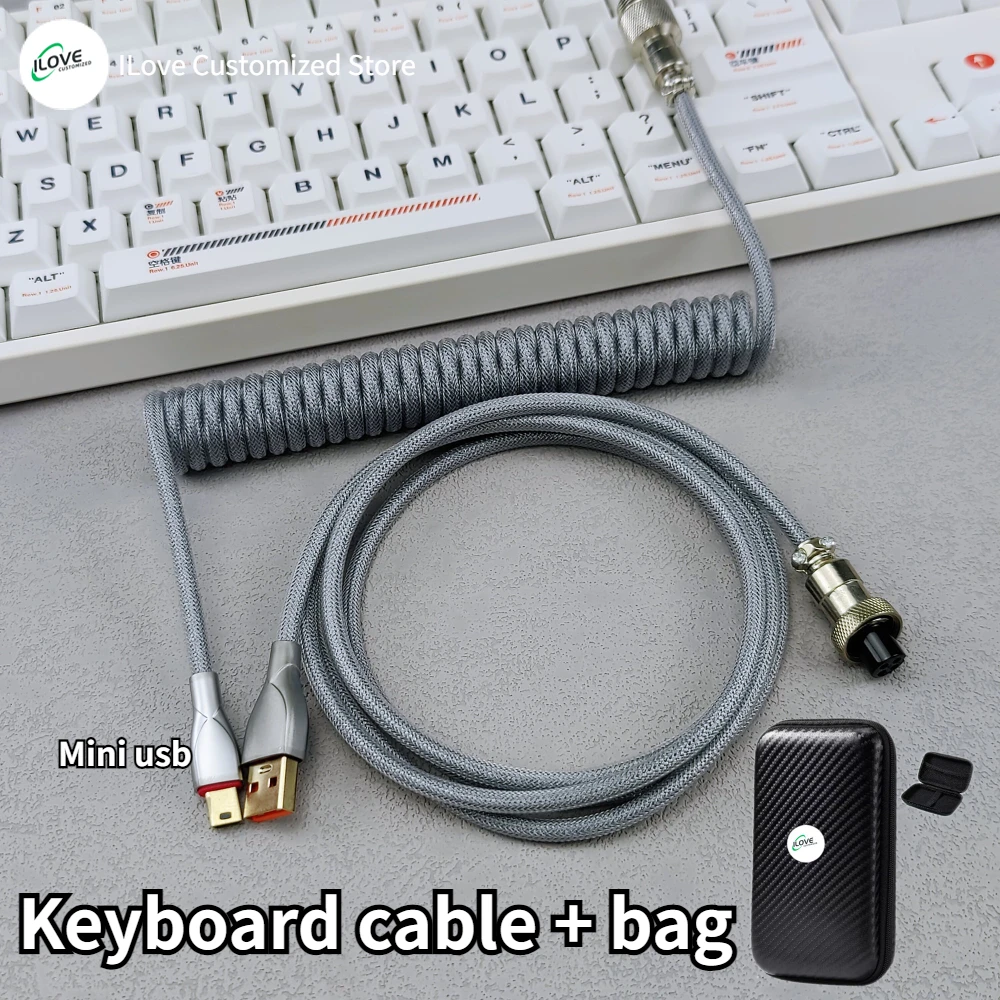 Câble USB C spiralé pour clavier mécanique avec connecteur aviateur, câble  de clavier USB C tressé en nylon noir de 52 pouces, 