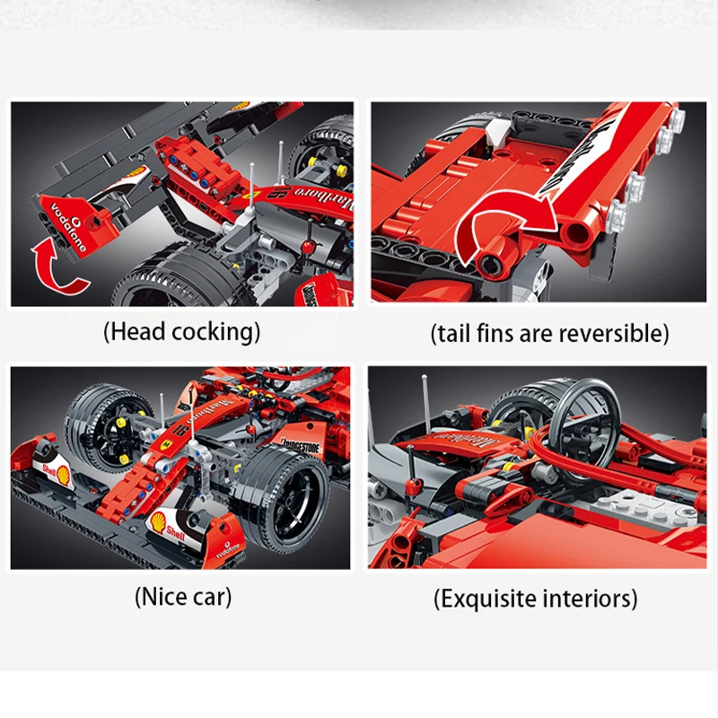 테크니컬 MOC XMORK 023005 초고속 레이싱 F1 자동차 모델, 빌딩 블록 브릭 퍼즐 장난감, 어린이 생일 선물, 1099PCs