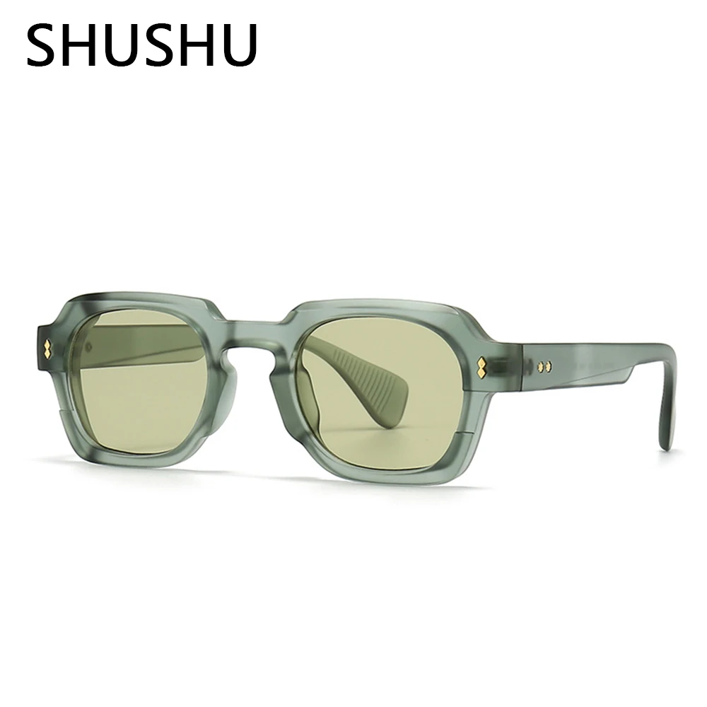 

2023 Small Frame Square Sunglasses Woman Fashion Rivet Sun Glasses Unisex Brand Designer Green Retro Oculos De Sol