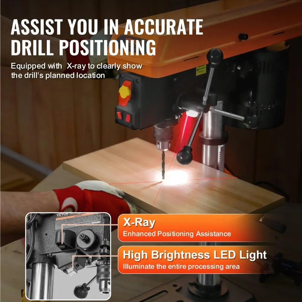 10-Inch Benchtop Drill Press - Adjustable 610-2800RPM Tabletop Drilling Machine 6