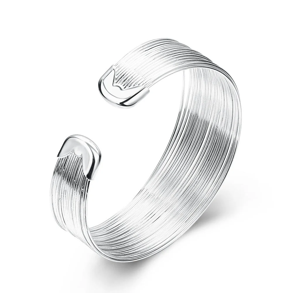 Silver Plating Open Bangle Adjustable Size Cuff Bracelet Made Of Many Silvery Color Threads Artistic Design For Women'S Jewelry 6