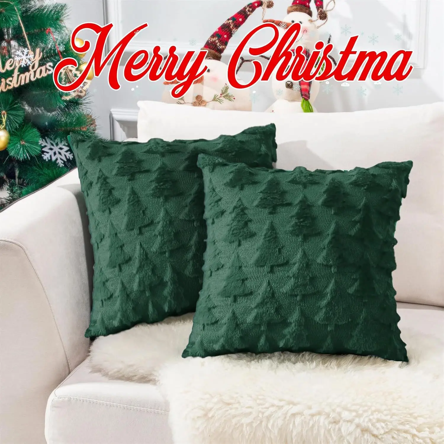 Green Christmas Throw Pillow Cover Image 6