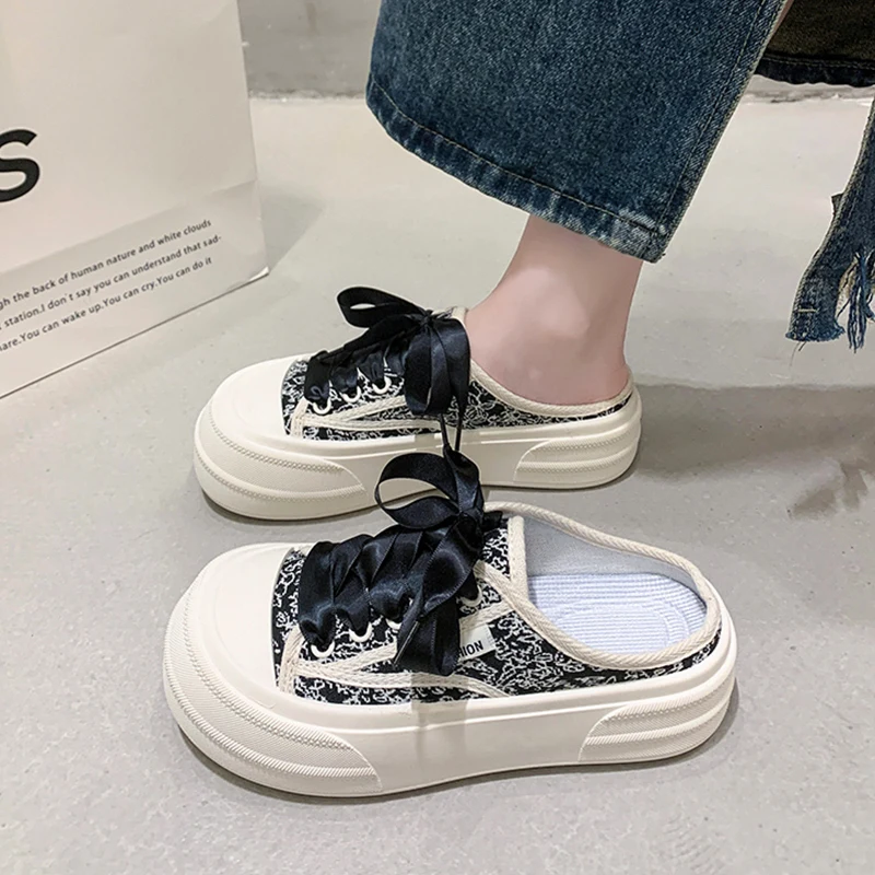 

Туфли женские с закрытым носком, мягкие лоферы, плоская резиновая подошва, сланцы, римские повседневные, на шнуровке, 2024