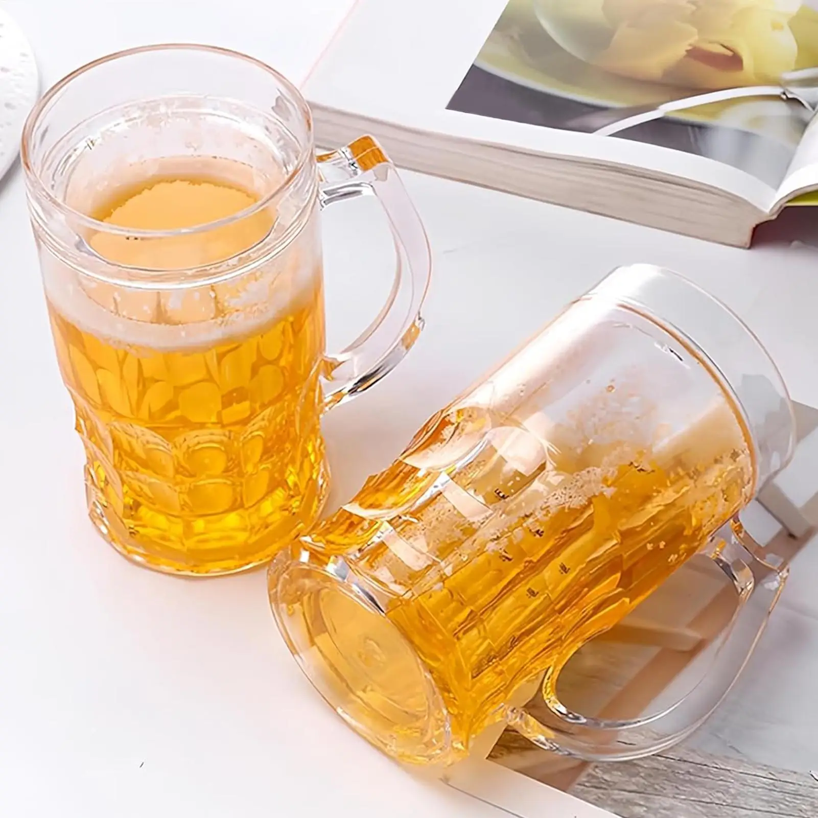 15 Ounces Creative Double Beer cup Mezzanine Summer Fake Thickened Cup With Handgrip Transparent Beer Mugs Trick Props