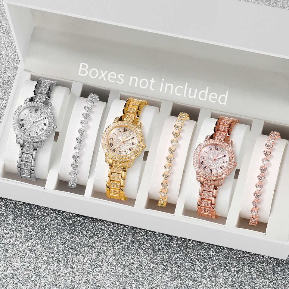 Orologio Donna Diamanti Pieni – Quadrante Rotondo Con Zirconi, Cinturino A Bracciale In Lega, Impermeabile 1ATM, Regalo Di Moda
