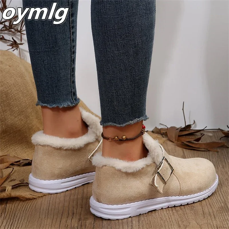 2024Snow Boots Women's Winter New Thickened Cotton Boots Flat Bottom and Plush Shoes Women's Large Cotton Shoes Warm Short Boots