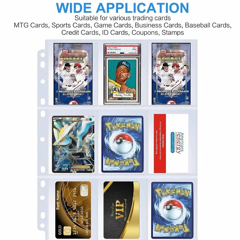 Card Album 9 Pocket Single Side Trading Card Holder Sleeves Clear Plastic Game Protectors Pokemon Baseball Cards 50 Pages