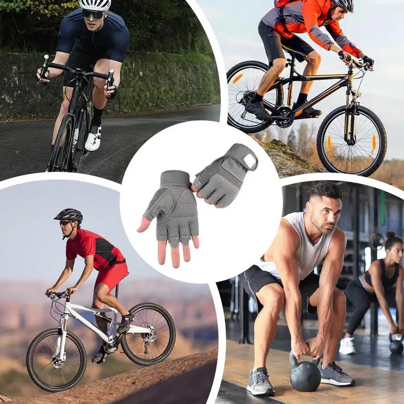 Fingerless Work Gloves Adjustable Wrist Gym Gloves Anti Slip Reinforced Palm Hand Out Mittens For Hunting Cycling Climbing 5
