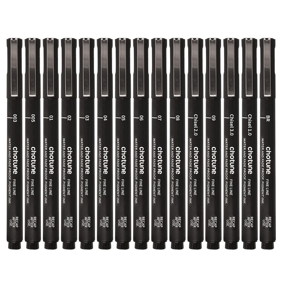 ブラックマイクロペン、15サイズ、防水アーカイブインク、アーティスト