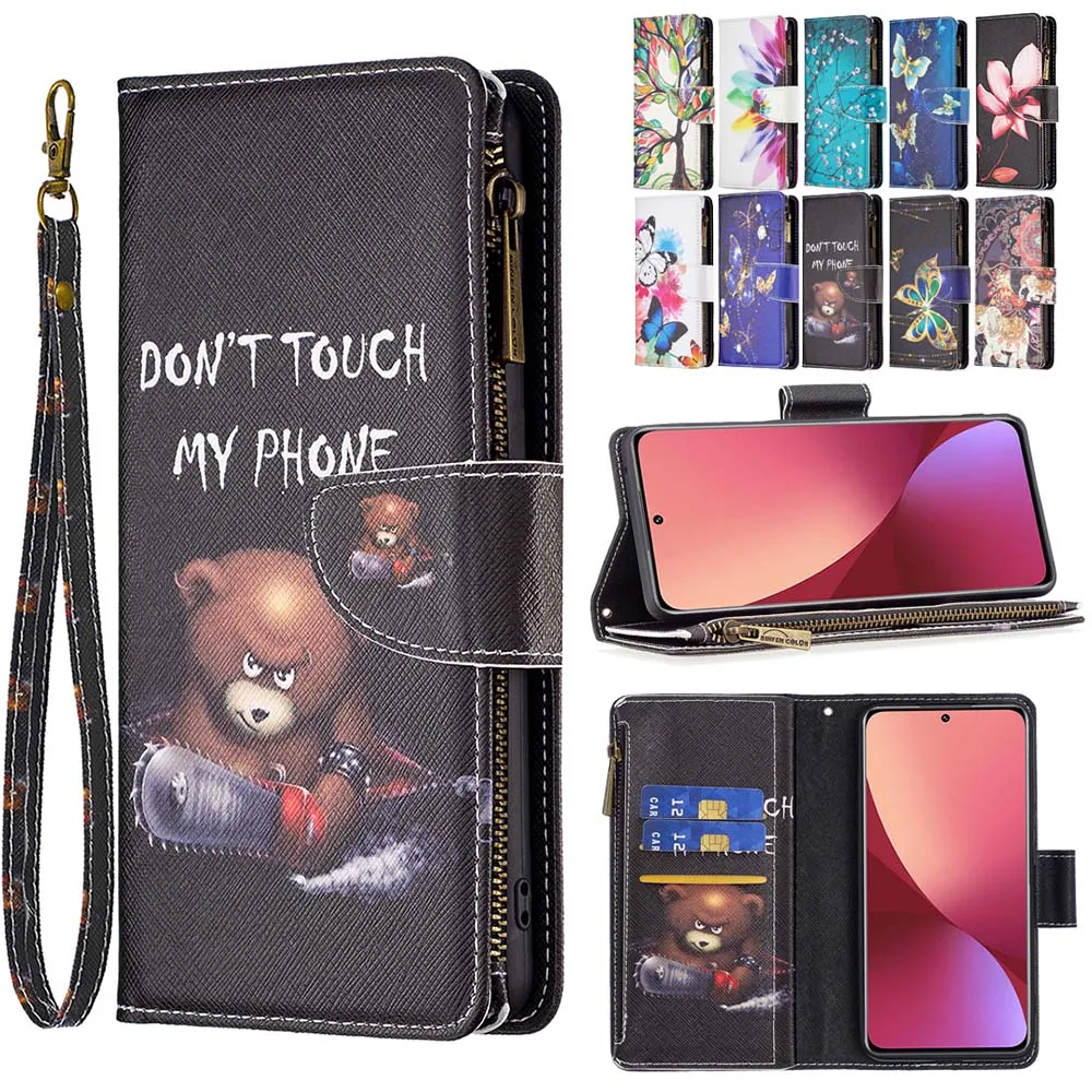 

For Xiaomi 13 Pro 12 Mi 11 Lite 11T 10T 9T Poco M3 M4 Pro M5S X3 Nfc F3 C40 C31 C55 Painted Leather Case Flip Zipper Phone Cover