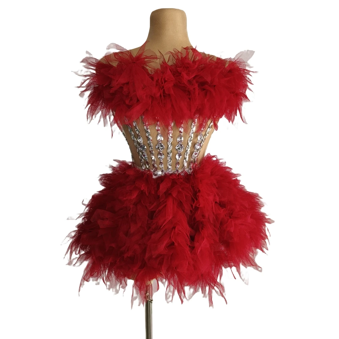 Women Costume Set Red Sparkly Performance Women 2 Pcs Set Costume Carnival Rave Festival Dress Party Birthday Stage Wear Las Vegas Show Nightclub