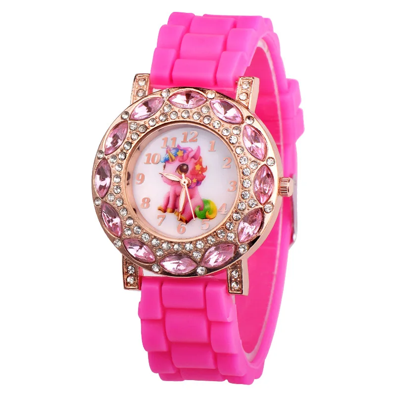 

Children Watch Quartz Wrist Watches for Girls Student Cartoon Beast Horse Kids Child Silicone Strap Gift Present Rose Red