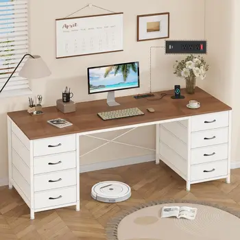 60 Inch Computer Desk with 8 Drawers, Home Office Desk with Power Outlets, Work Study Gaming Desk with 8 Fabric, Customized60 Inch Computer Desk with 8 Drawers, Home Office Desk with Power Outlets, Work Study Gaming Desk with 8 Fabric, Customized 1