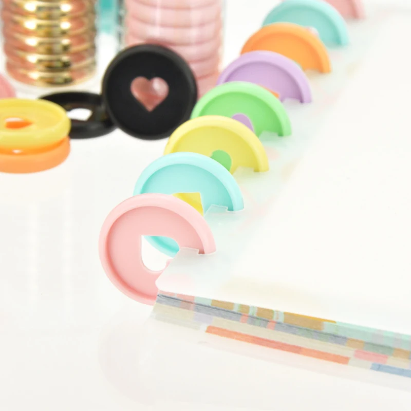 30pcs 24 28 32mm Heart Shape Mushroom Hole Plastic Disc Bound Planner Expansion Binding Discs Ring Binder Notebook Discs