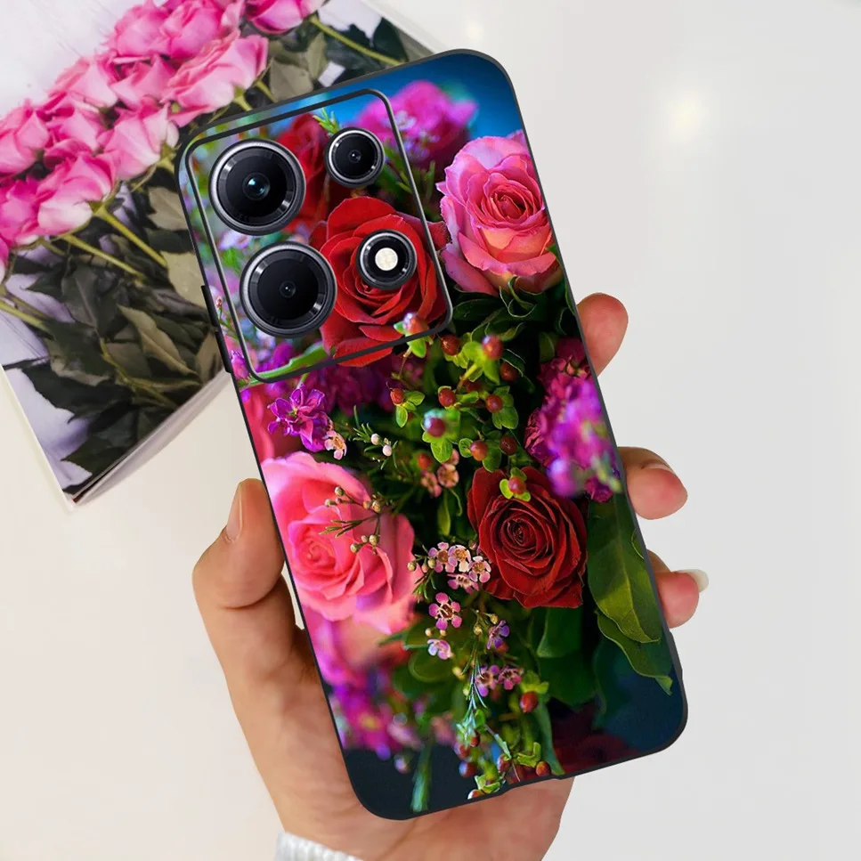 Fashion Cute Flowers Luxury Black Phone Case Back Cover
