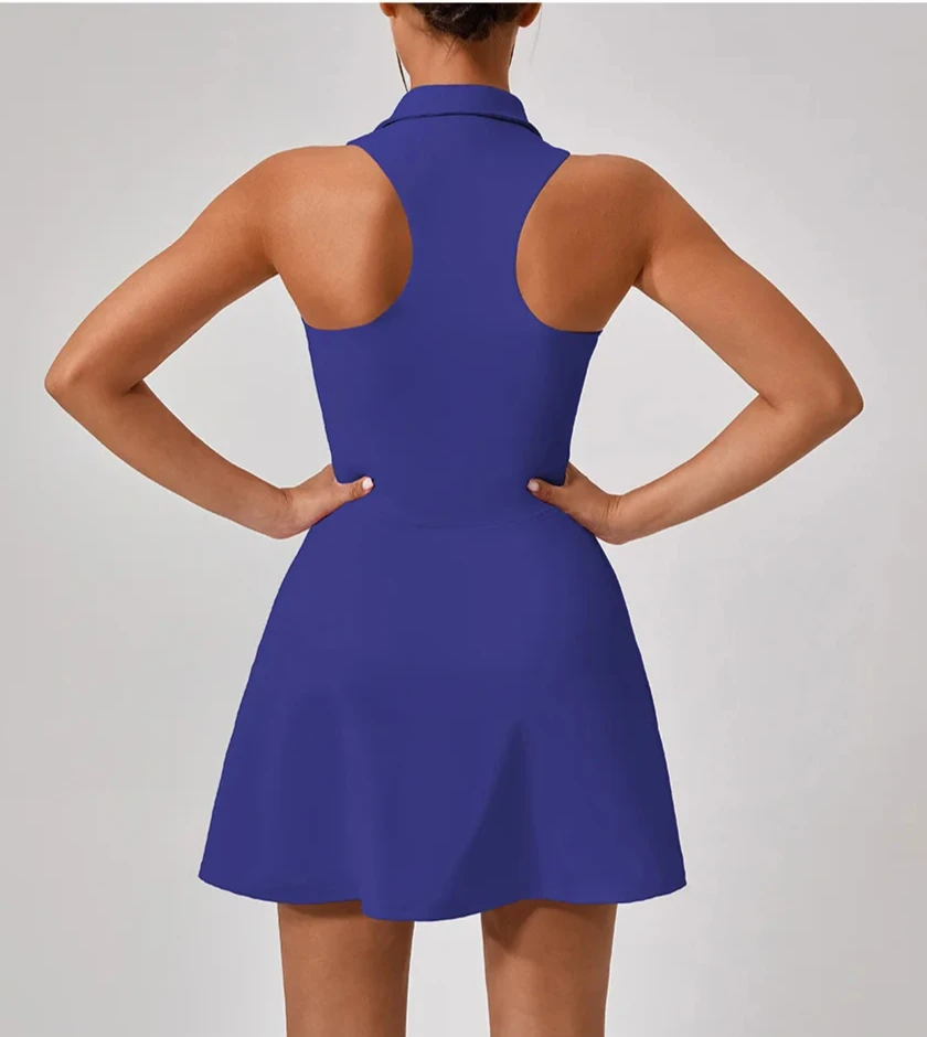 Sleeveless Zipper Workout Athletic Dresses,Tennis Skirt Dress for Women Golf Dress with Built in Shorts and Pockets badminton
