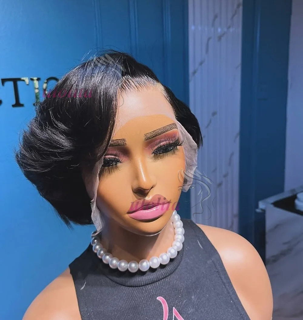 1/2/5 pcs 13x4 Lace Frontal Short Pixie Cut Straight Wavy Human Hair Wigs 200% Density Lace Front Wig for Black Women