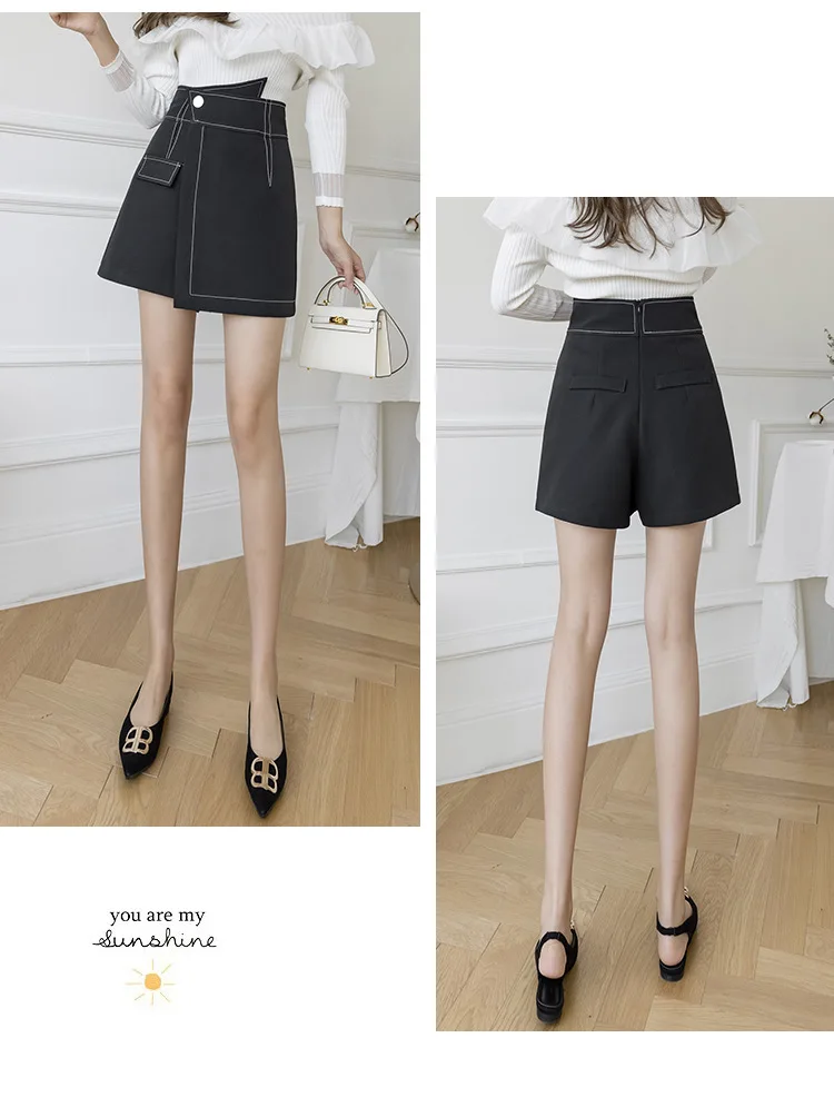 2022 Autumn and Winter Short Skirt Fashion Irregular Women's Black High Waist A- Line Skirt Woman Skirts Faldas Jupe white pleated skirt