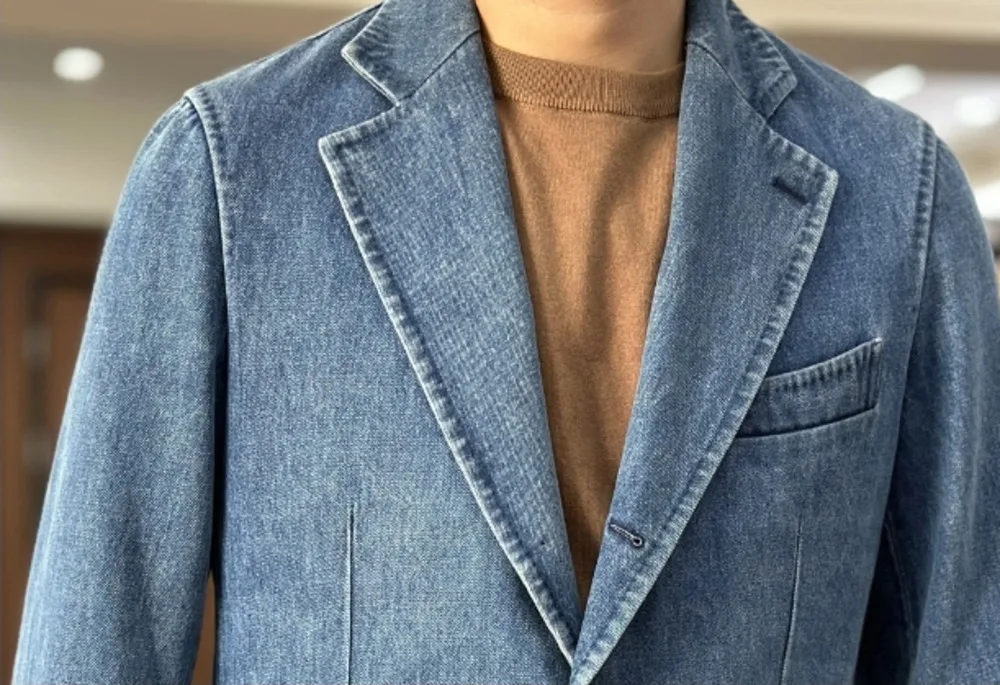 Denim Jacket Men Blazer Masculino Italian Style Blazer Men Lapel Collar Casual Business Hombre Vintage Slim Fit