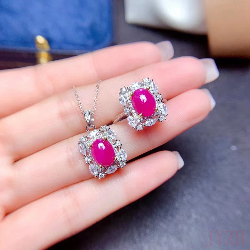 100NaturalMyanmarrubyringforhighendwomen68mmrubysilver