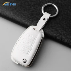 Premium Leather Car Key Case Cover with Key Chain Holder (White Set 2)