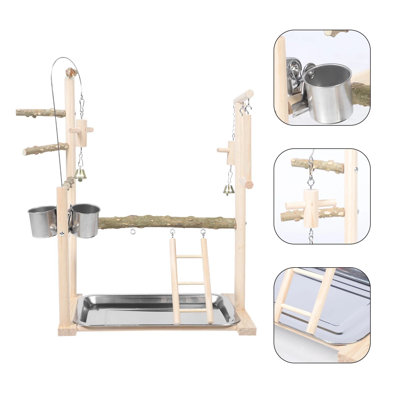 

1 Set Parrot Standing Stick Food Bowl Supporting Rack Swing Bird Ladder Bell
