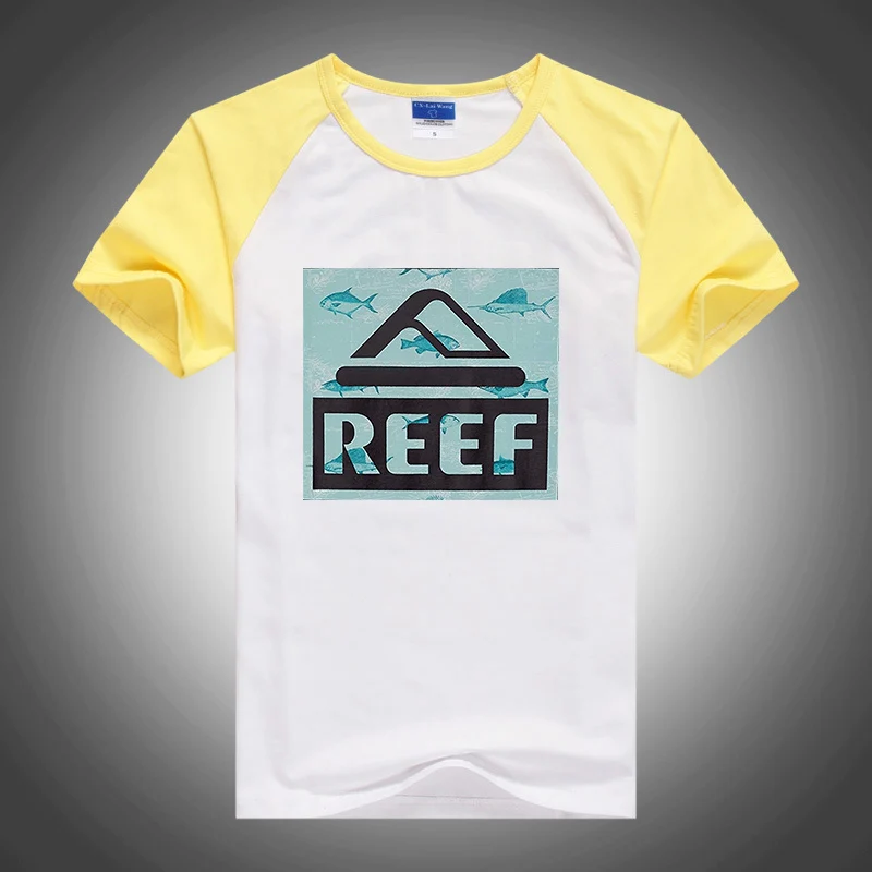 Reef 2023 men's new T-shirt color matching round neck short breathable patchwork casual Harajuku sports shirt