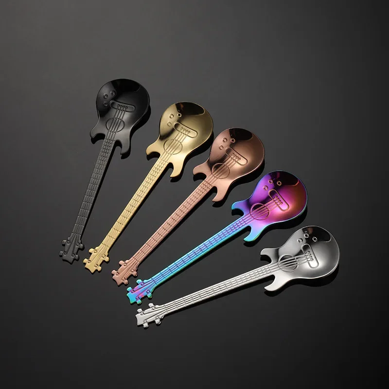 Stainless Steel Guitar Shaped Coffee Spoons Teaspoon Stirring Spoon Dessert Tools for Coffee Tea Kitchen Accessories 1/5Pcs stainless steel spoon