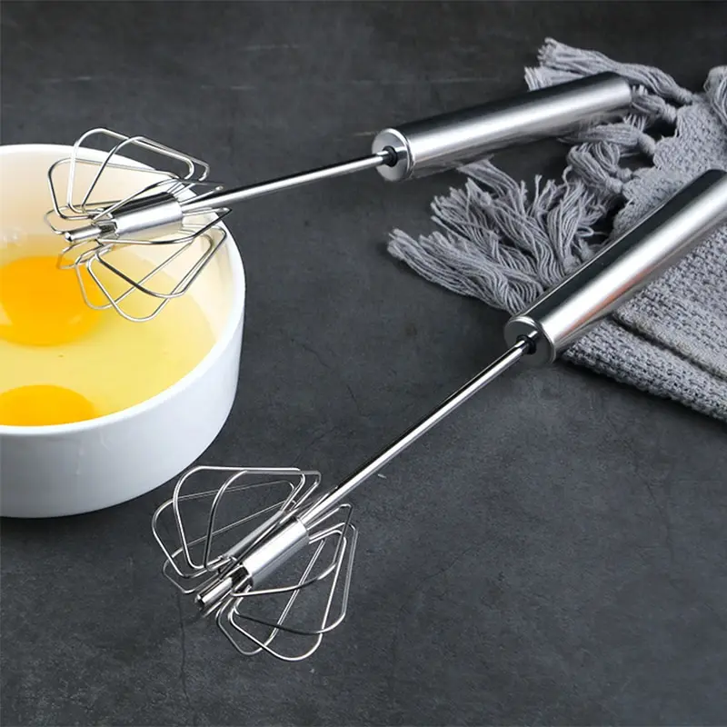 Rotary Whisk Kitchen Stainless Steel Whisk Creamer Semi-automatic Rotary Whisk Beech Wood Vase Handle Hand Mixer G041