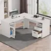 L Shaped Desk with File Cabinet, Corner Computer Desk with Storage Drawers, Large Home Office Table with Power Outlets 1
