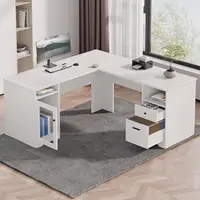 L Shaped Desk with File Cabinet, Corner Computer Desk with Storage Drawers, Large Home Office Table with Power Outlets 1