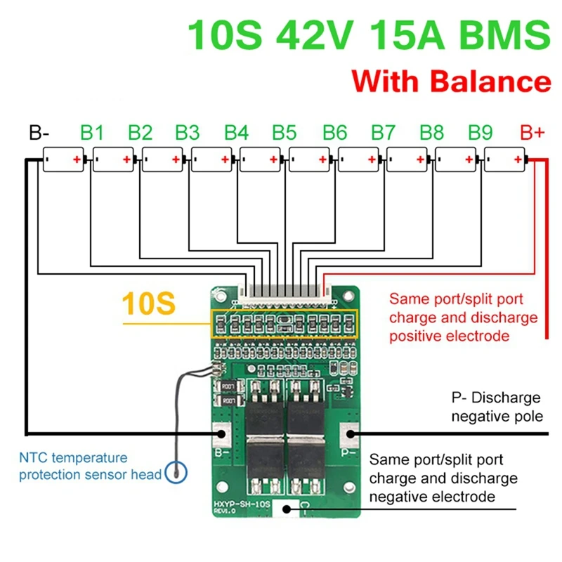 10S 42V 15A for BMS Polymer Cell 18650 Lithium Battery Protection Board with Balance Built-in Temperature Control,lithium battery protection board