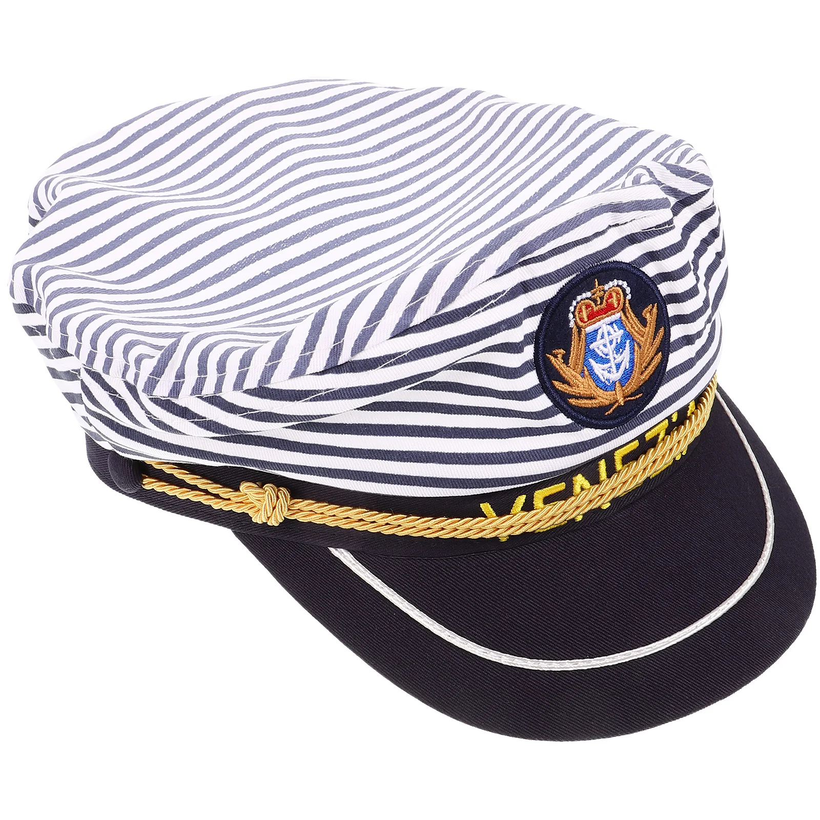 1Pc Blue Stripe Captain Hat Navy Cap Adult Ship Hat Sailor Costume Headwear For Adults Adjustable Premium Material Lightweight