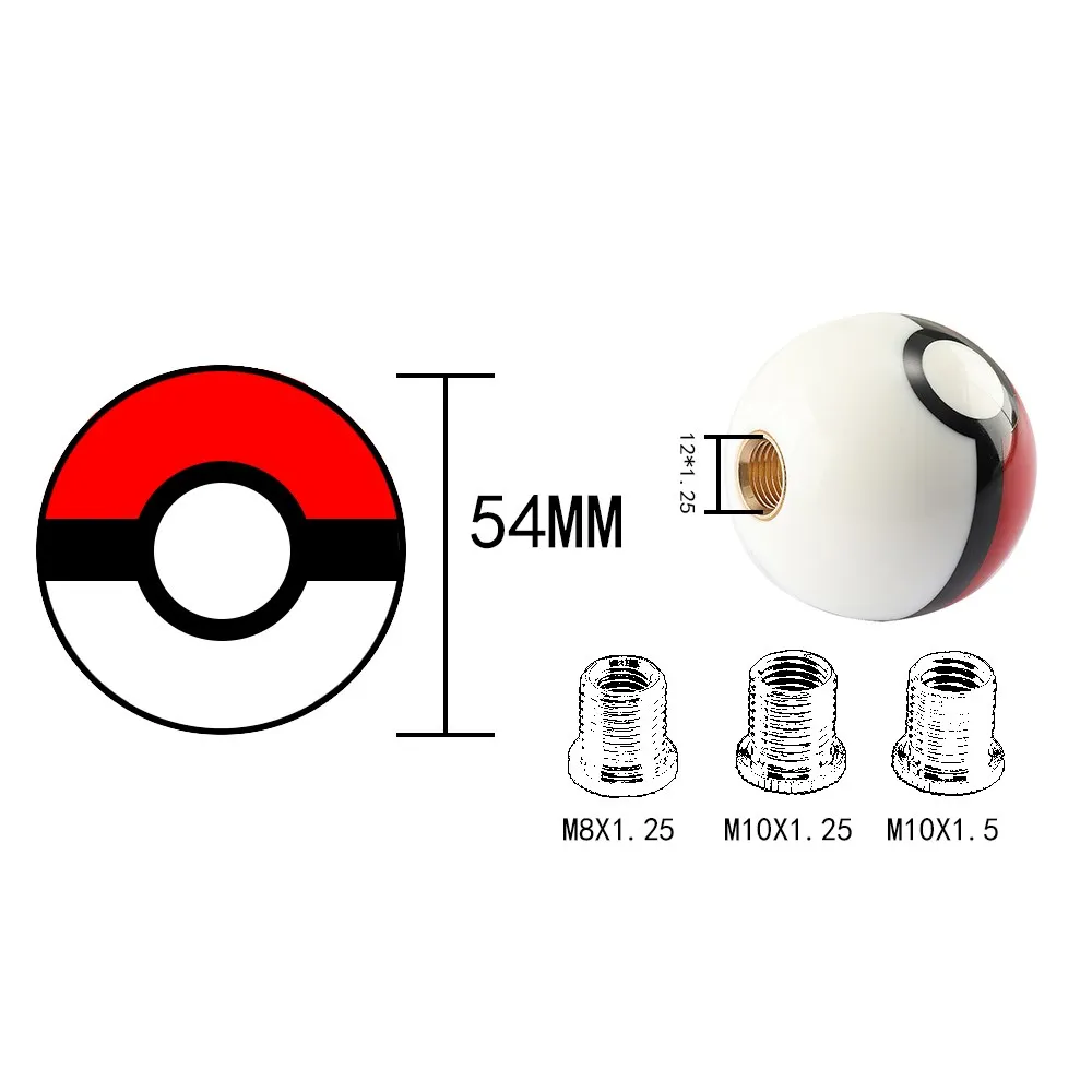 Diameter 54mm PokeBall Racing Round Gear Shift Knob M10X1.5 / M8x1.25 / M10x1.25 / M12x1.25 SK-1060