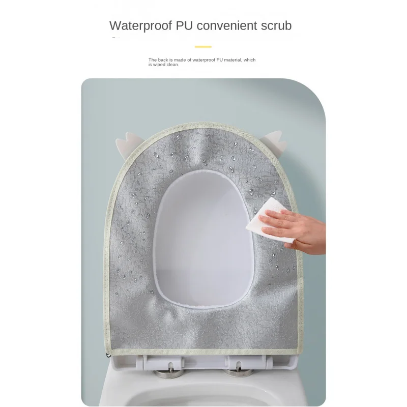 for Winter Home Cute Toilet Mat pad Thickened Warm WC Seat warmer case cushion Zipper soft Toilet rim Seat cape Cover Universal 2