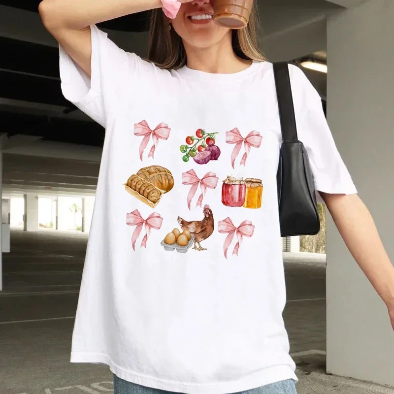 

Sourdough Printed Short Sleeved Sweet Top Summer Cartoon Fashion Versatile Women's Printed Street Fun Trendy Style T-Shirt.
