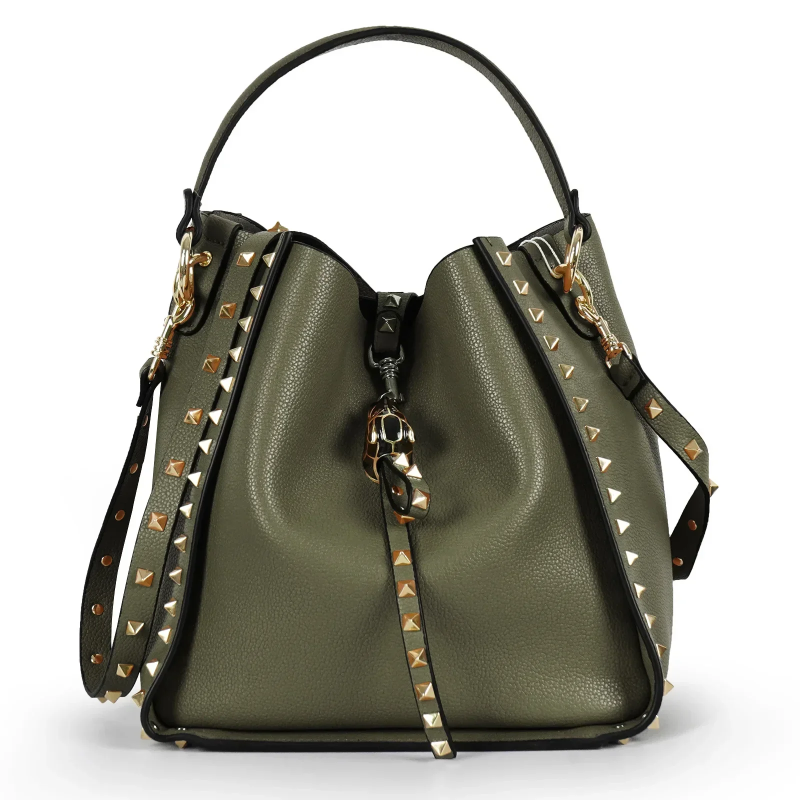 Hot Sale Women's Bucket Bag High Quality Genuine Leather Handbags Ladies Fashion Rivet Shoulder Bag Female Casual Tote 2026 6