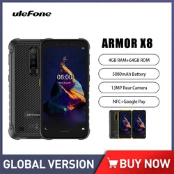 Ulefone Armor X8 Rugged Smartphone 5.7 Inch 4GB+64GB Waterproof Mobile Phone 5080mAh Android 11 IP68 4G Cell Phone Use All NFC