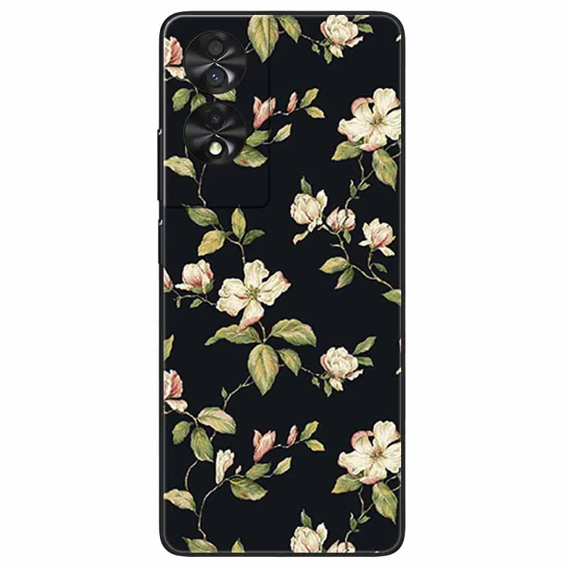 Floral Silicone Soft TPU Phone Cover with Black Bumper