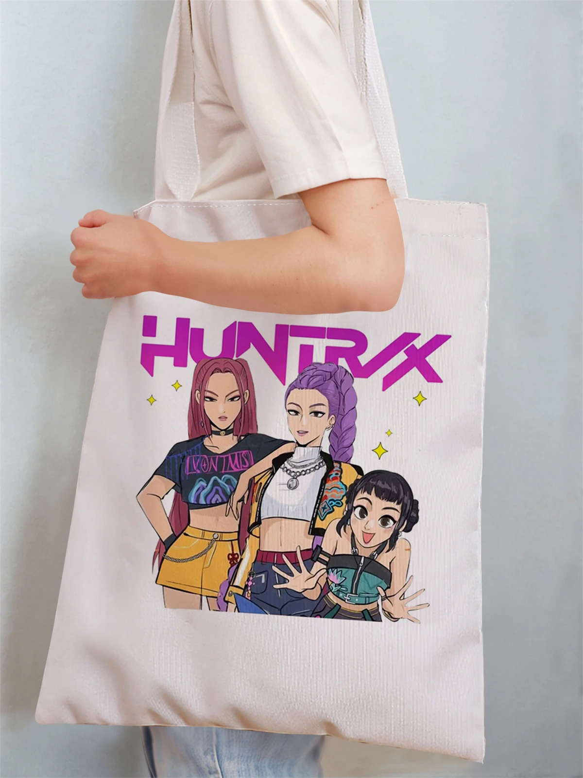 Cartoon printed casual handbag, reusable fashionable backpack, multifunctional handbag, canvas shopping bag