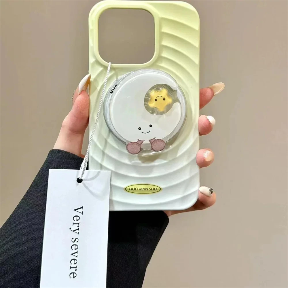 Korean Cute Moon Stars Rotating Phone Griptok Stand with Magnetic Wireless Charging Capability