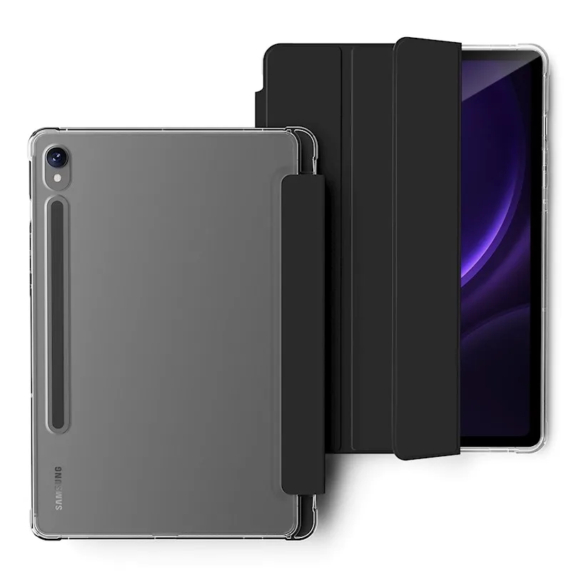Clear Crystal Tablet Case with Pen Slot and PU Leather Flip Magnetic Stand