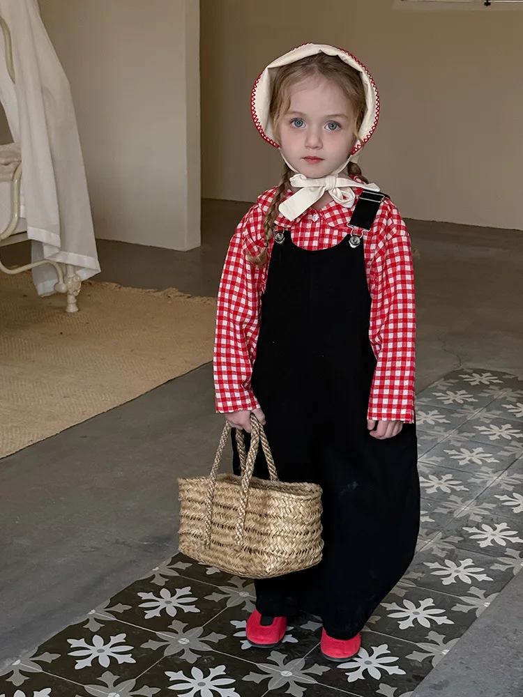 2025 Spring New Children Loose Overalls Cotton Boys Fashion Casual Pants Baby Girls Versatile Strap Trousers Kids Clothes