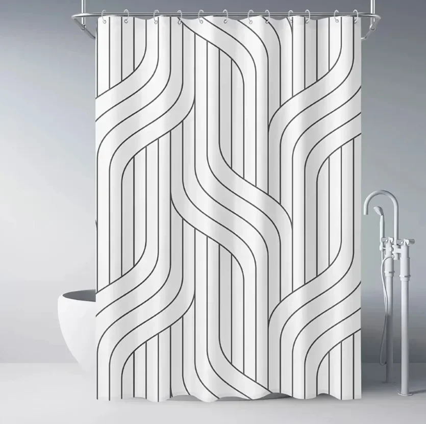 Creative Geometric Print Shower Curtains Red Black Gray Blue Simple Line Graphic Print Polyester Fabric Home Decor Bath Curtain 2