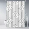 Creative Geometric Print Shower Curtains Red Black Gray Blue Simple Line Graphic Print Polyester Fabric Home Decor Bath Curtain 2