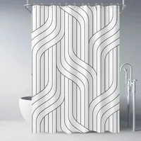 Creative Geometric Print Shower Curtains Red Black Gray Blue Simple Line Graphic Print Polyester Fabric Home Decor Bath Curtain 2