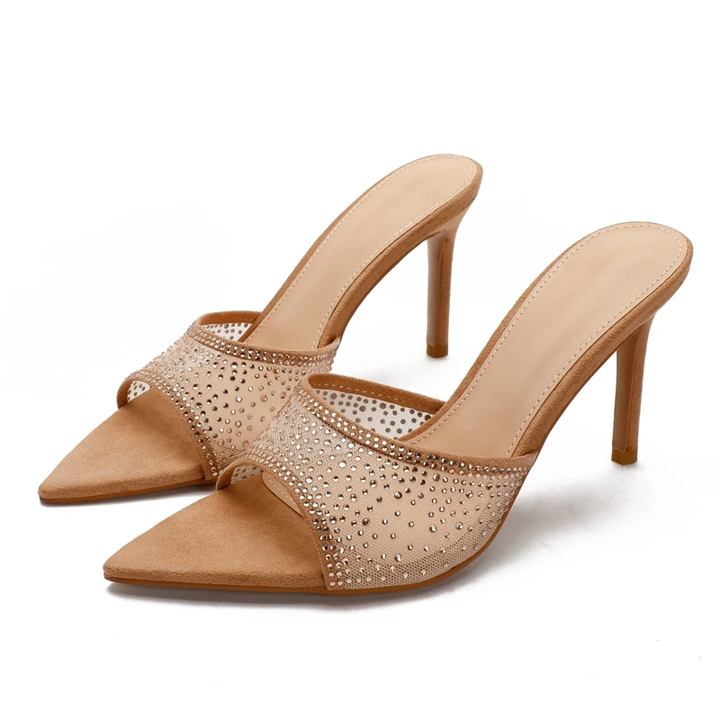 

Летние Новые сандалии на каблуках с острым тонким каблуком, элегантная женская обувь на каблуке, роскошная удобная обувь для женщин