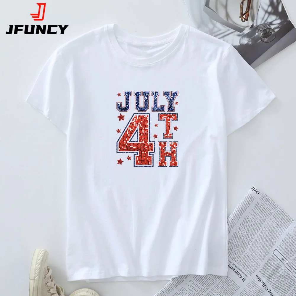 Футболка JFUNCY женская оверсайз, топ с коротким рукавом